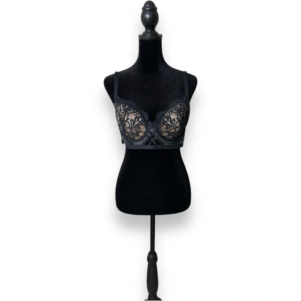 Adore Me NWOT Diara Contour Sexy Lace Black and Nude Underwire 36D Balconette - Picture 11 of 15